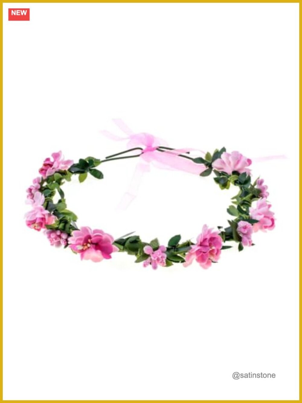 Floral Crown Headband Adjustable Ribbon Wedding Festival Hair Accessory